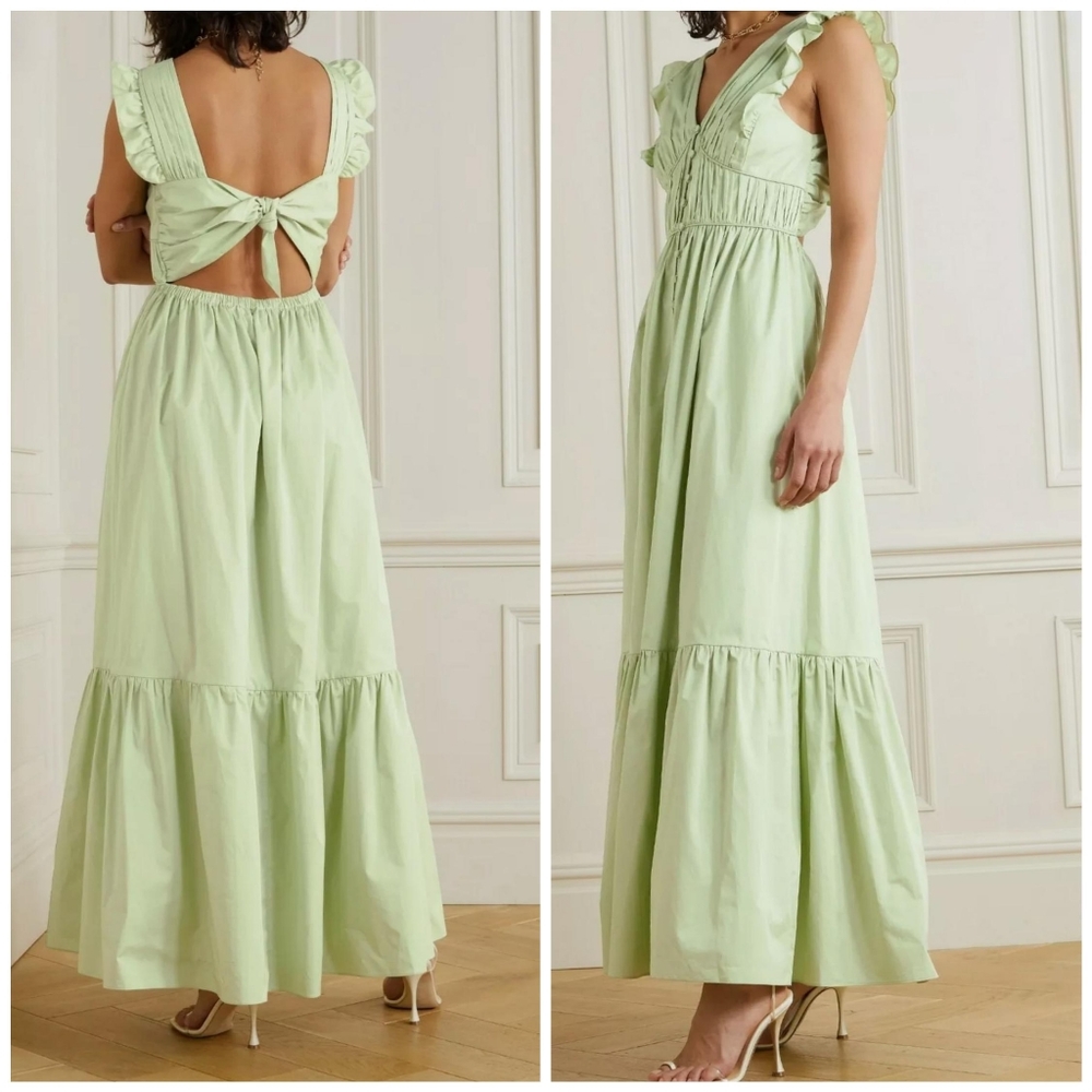 Self Portrait Pistachio cotton poplin maxi dress green 4 - Picture 1 of 8